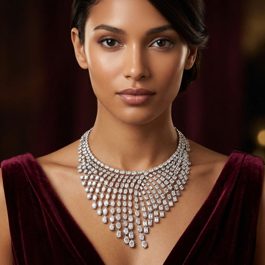 18K White Gold Diamond Necklace - 46.96ct VVS-VS-GH