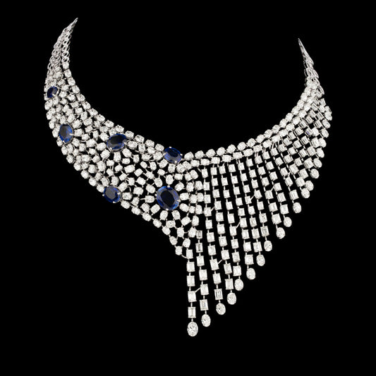 18K White Gold Diamond Necklace - 64.19ct VVS-VS-GH with Colour Stones