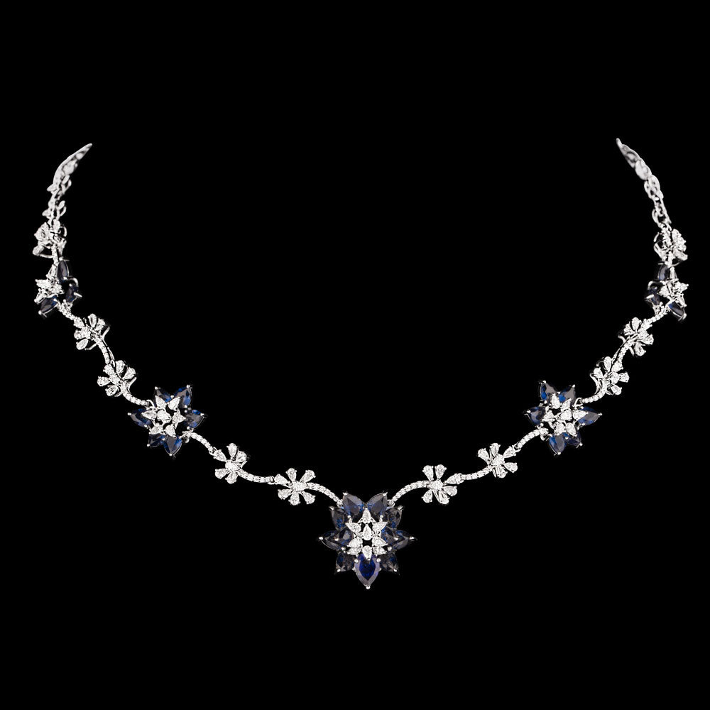 18K White Gold Diamond Necklace - 4.46ct VVS-EF with Colour Stones