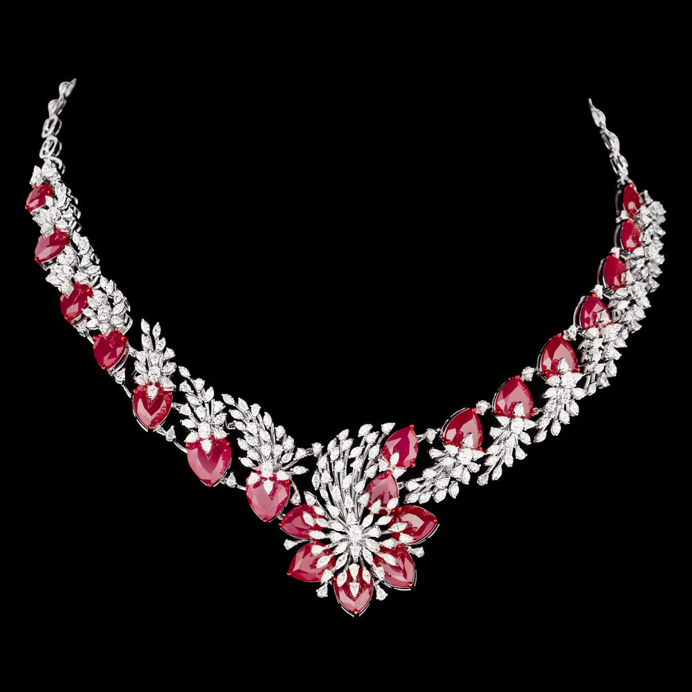 18K White Gold Diamond Necklace - 8.53ct VVS-EF with Colour Stones