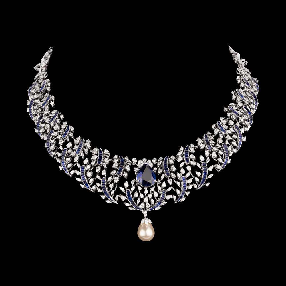 18K White Gold Diamond Necklace - 10.44ct VVS-EF with Colour Stones