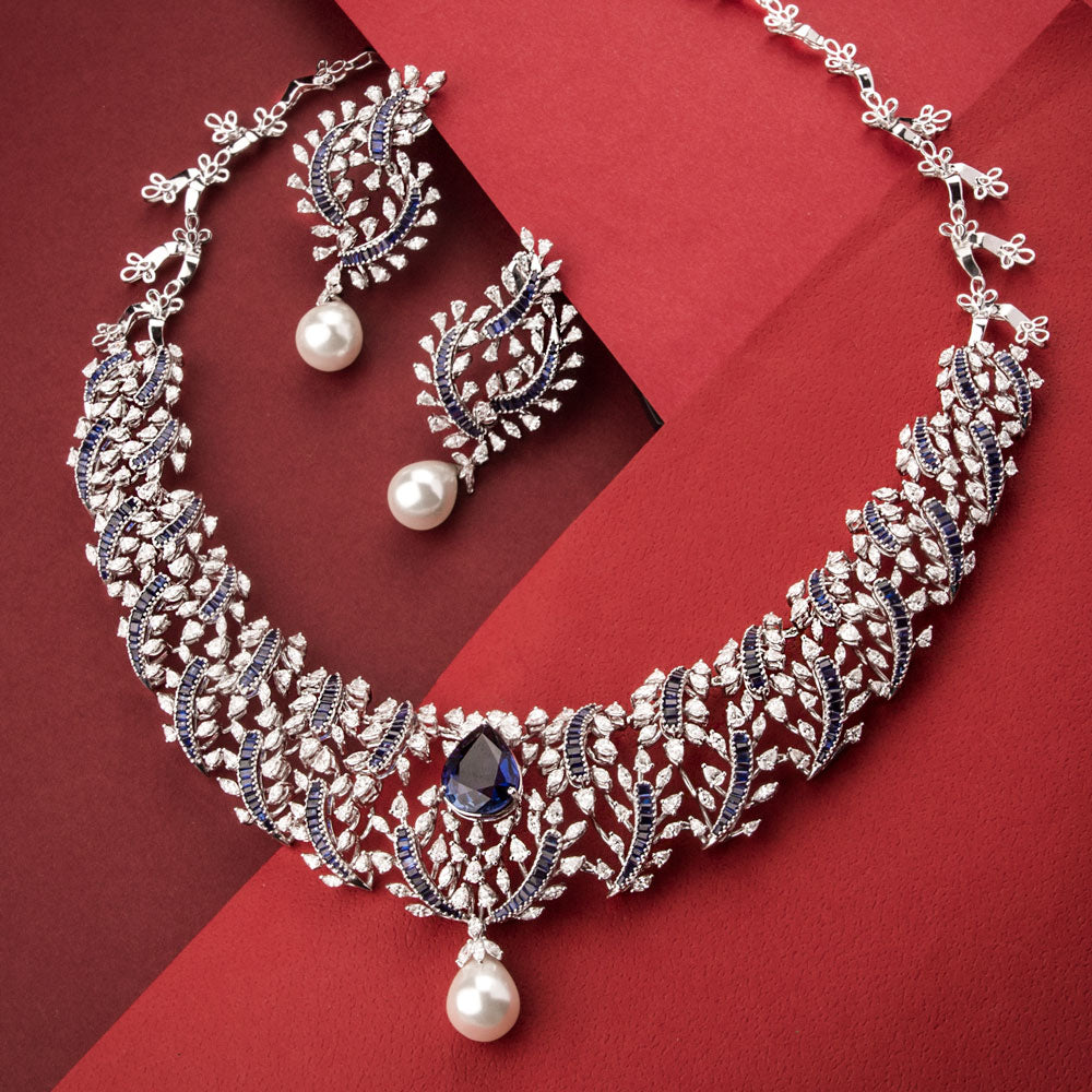18K White Gold Diamond Necklace - 10.44ct VVS-EF with Colour Stones