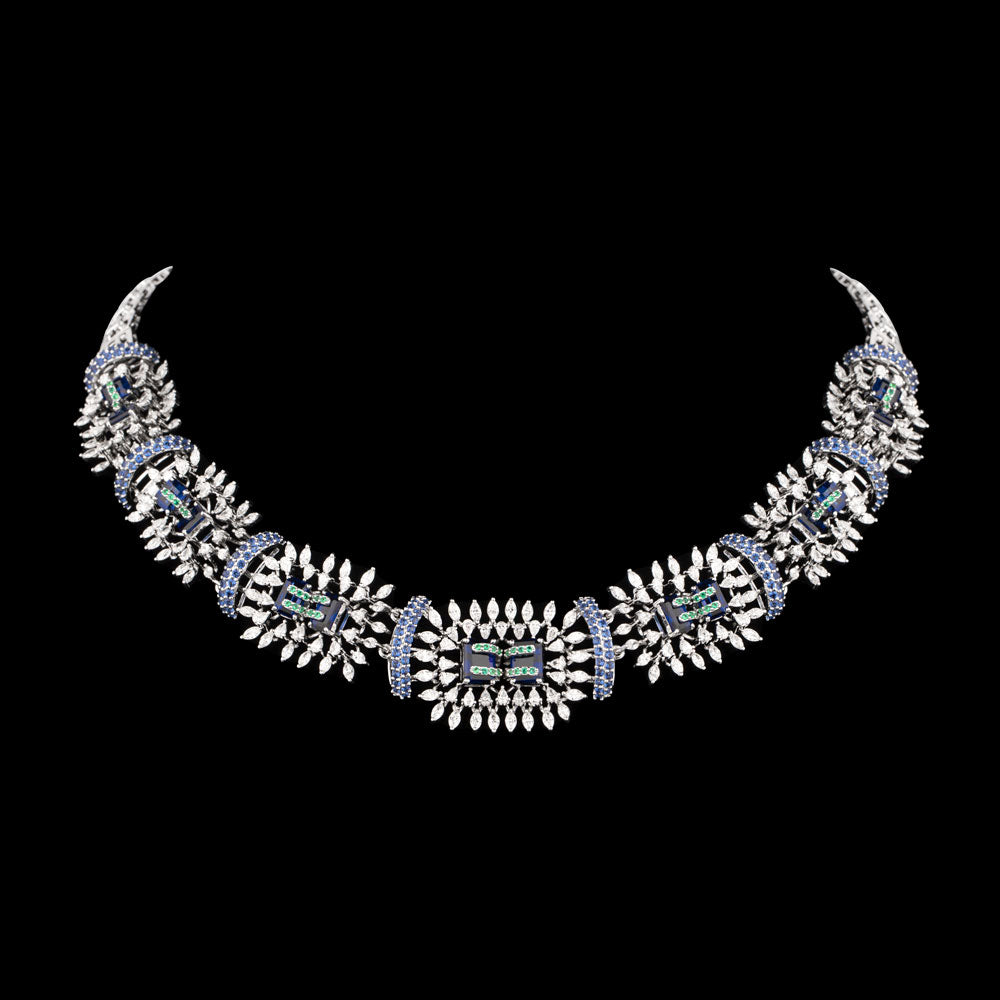 18K White Gold Diamond Necklace - 7.38ct VVS-EF with Colour Stones