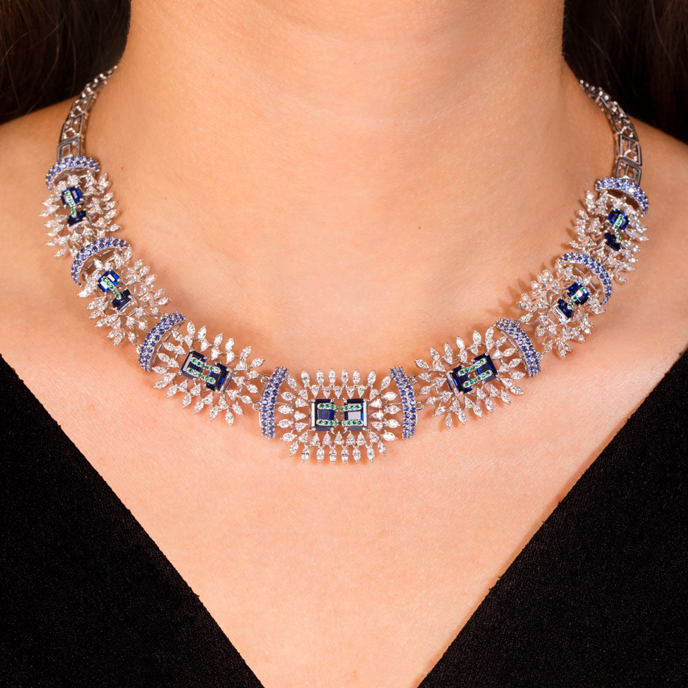 18K White Gold Diamond Necklace - 7.38ct VVS-EF with Colour Stones