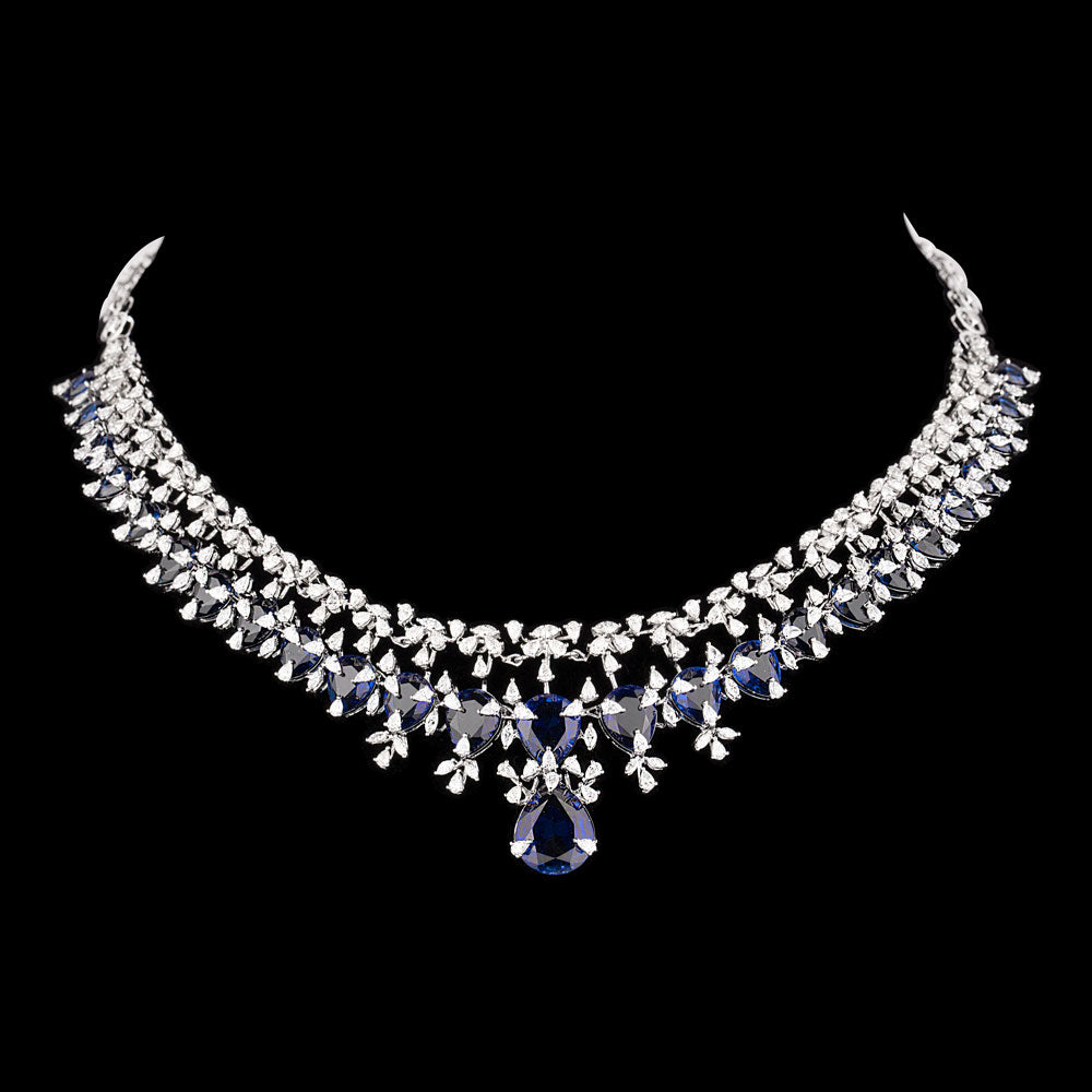 18K White Gold Diamond Necklace - 8.58ct VVS-EF with Colour Stones