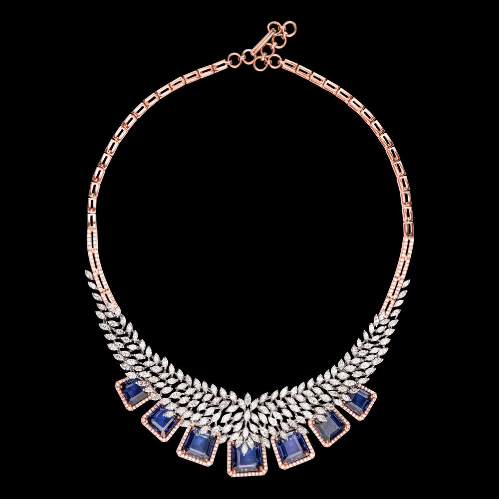 18K White Gold Diamond Necklace - 16.79ct VVS-GH with Colour Stones