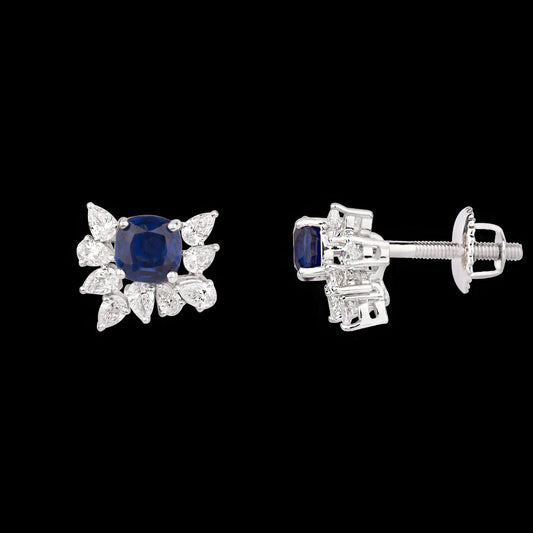 18K White Gold Diamond Earrings - 1.231ct VVS-VS-EF with Colour Stones