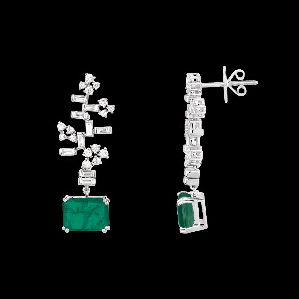18K White Gold Diamond Earrings - 1.537ct VVS-VS-EF with Colour Stones