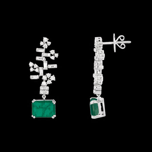 18K White Gold Diamond Earrings - 1.537ct VVS-VS-EF with Colour Stones