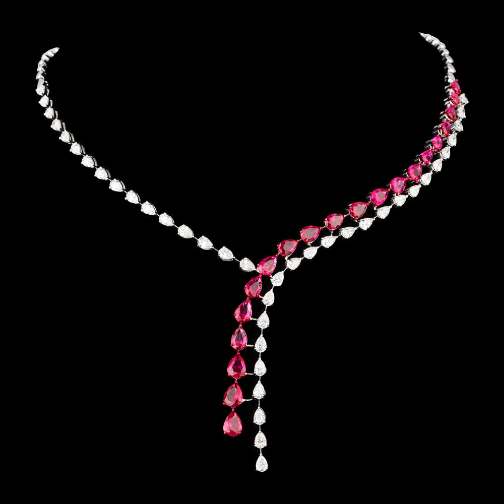 18K White Gold Diamond Necklace - 9.28ct VVS-VS-JK with Colour Stones