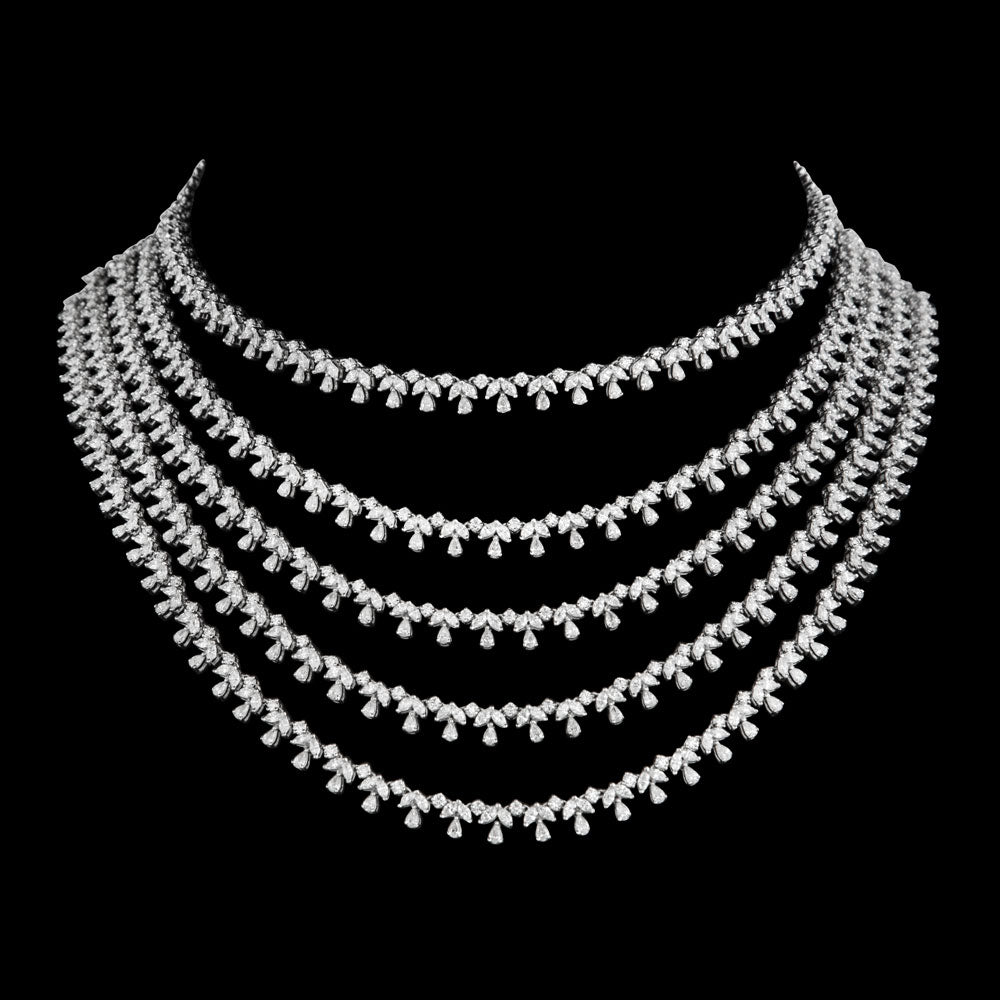 18K White Gold Diamond Necklace - 27.16ct VVS-EF with Colour Stones