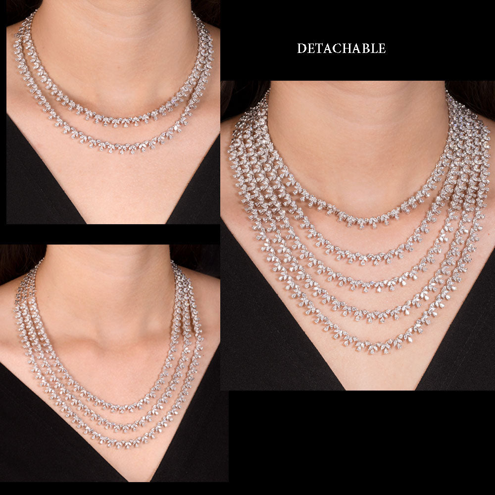 18K White Gold Diamond Necklace - 27.16ct VVS-EF with Colour Stones