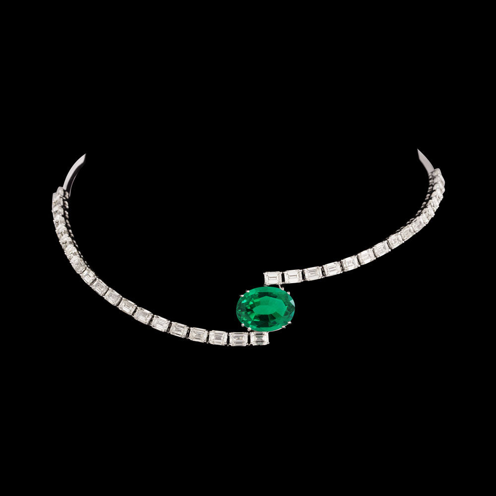 18K White Gold Diamond Necklace - 18.38ct VVS-VS-GH with Colour Stones