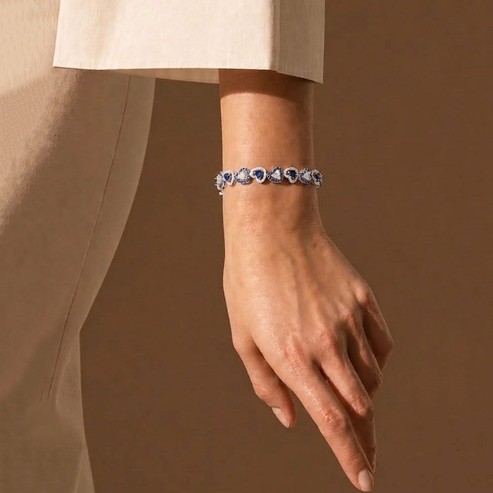 18K White Gold Diamond Bracelet - 3.6ct VVS-VS-EF with Colour Stones