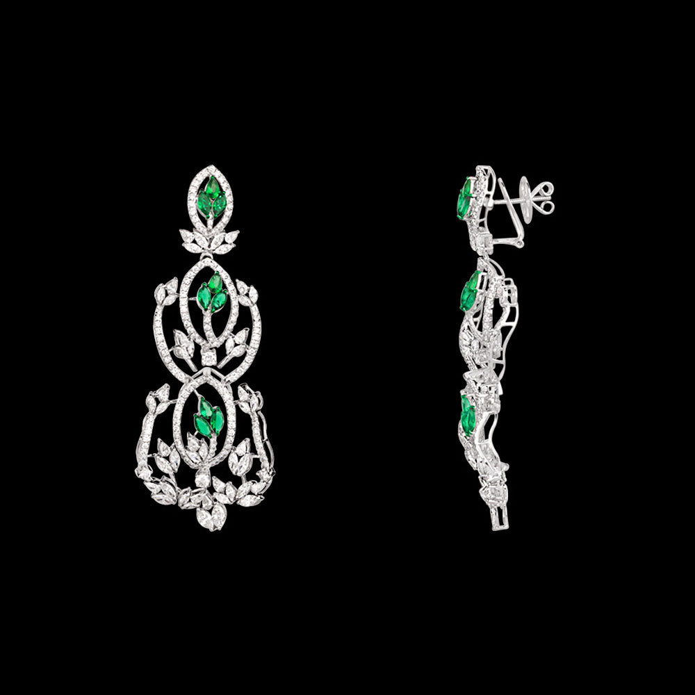 18K White Gold Diamond Earrings - 13.151ct VVS-VS-GH with Colour Stones