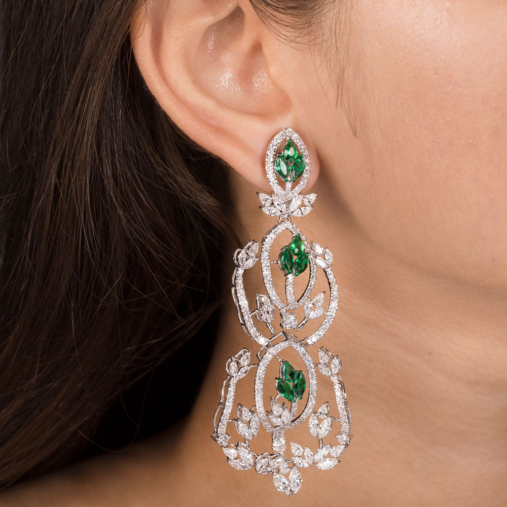 18K White Gold Diamond Earrings - 13.151ct VVS-VS-GH with Colour Stones
