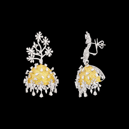 18K White Gold Diamond Earrings - 13ct VVS-EF with Colour Stones