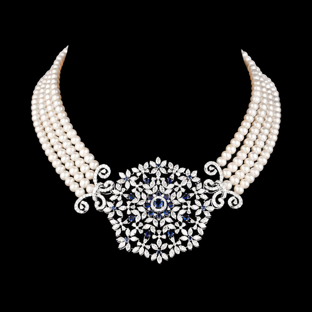 18K White Gold Diamond Necklace - 20.51ct VVS-VS-GH with Colour Stones