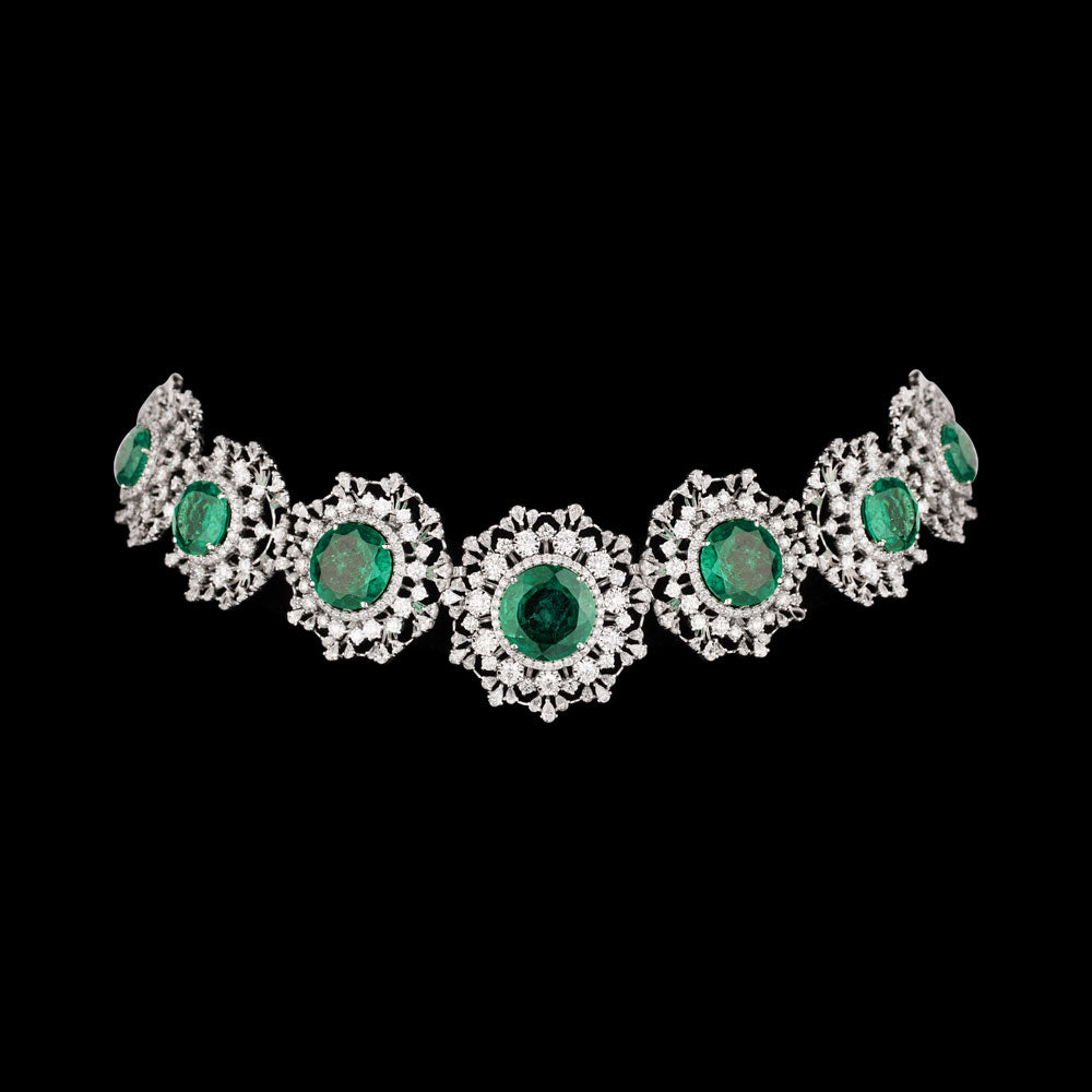 18K White Gold Diamond Necklace - 16.04ct VVS-EF with Colour Stones
