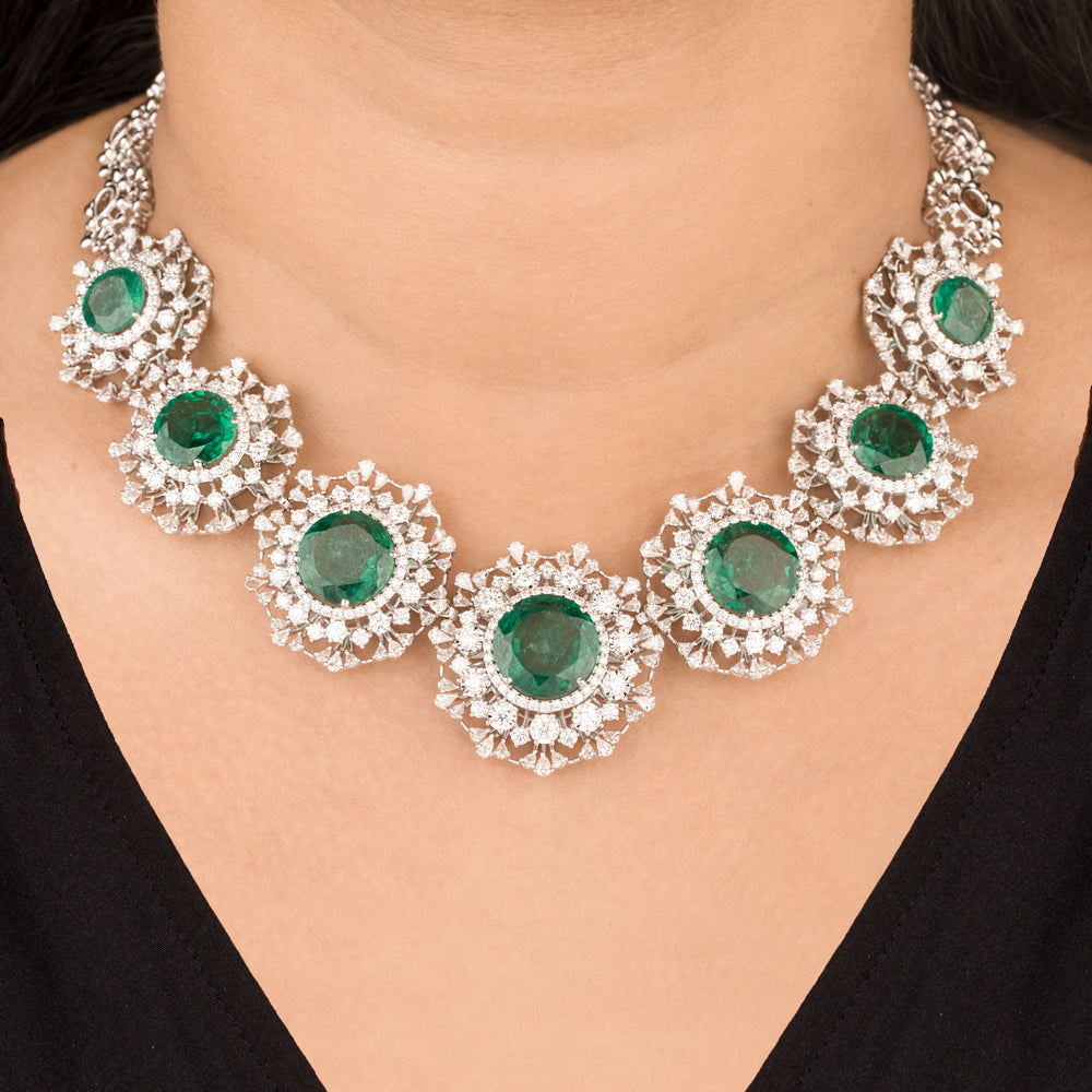 18K White Gold Diamond Necklace - 16.04ct VVS-EF with Colour Stones