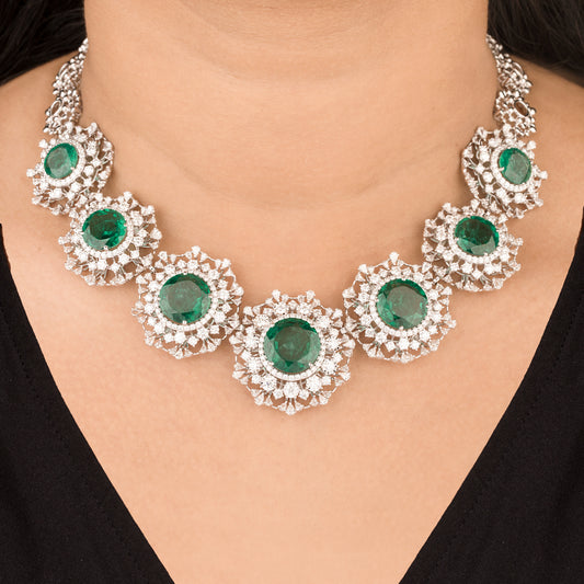 18K White Gold Diamond Necklace - 16.04ct VVS-EF with Colour Stones