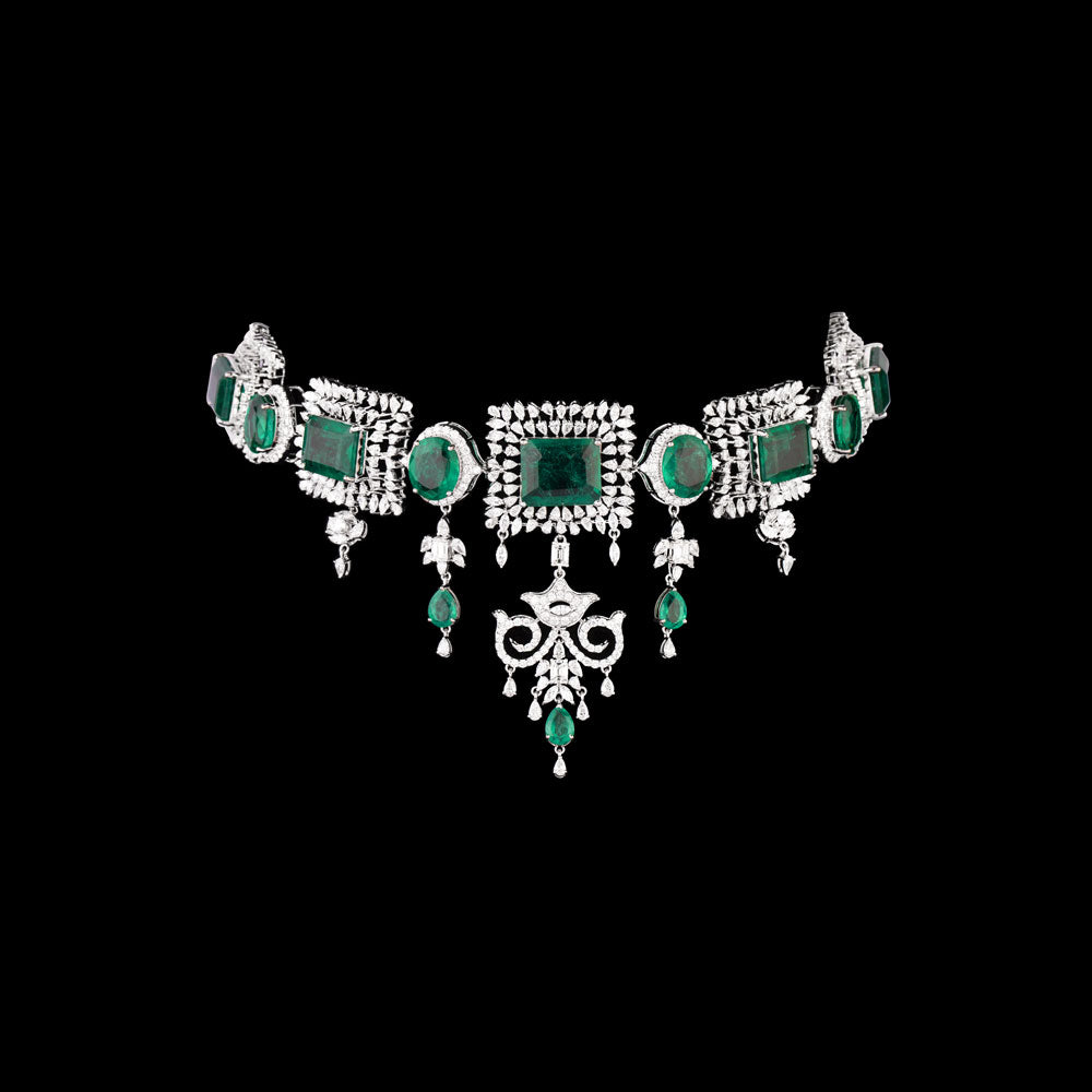 18K White Gold Diamond Necklace - 14.5ct VVS-VS-EF with Colour Stones
