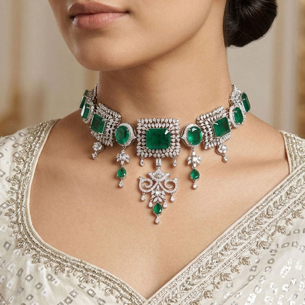 18K White Gold Diamond Necklace - 14.5ct VVS-VS-EF with Colour Stones