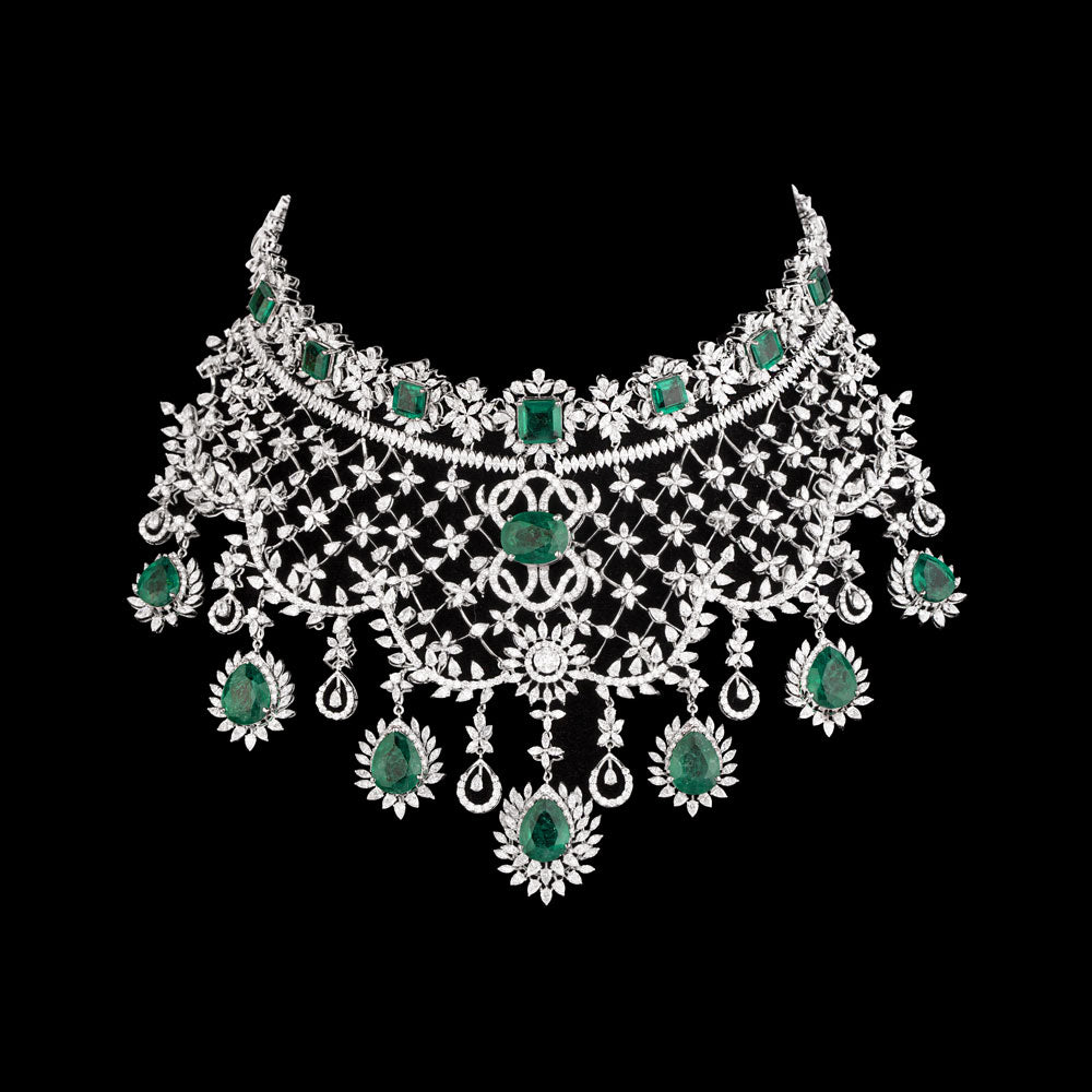 18K White Gold Diamond Necklace - 47.29ct VVS-EF with Colour Stones