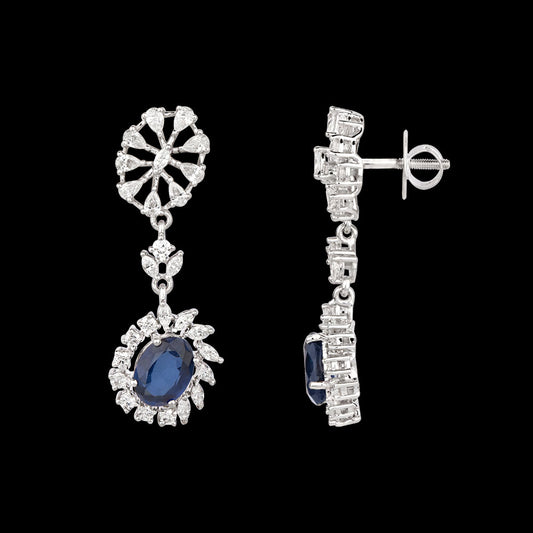 18K White Gold Diamond Earrings - 1.455ct VVS-VS-EF with Colour Stones