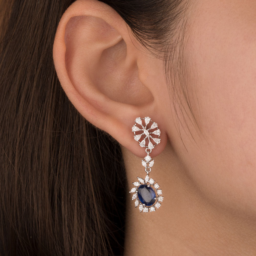 18K White Gold Diamond Earrings - 1.455ct VVS-VS-EF with Colour Stones