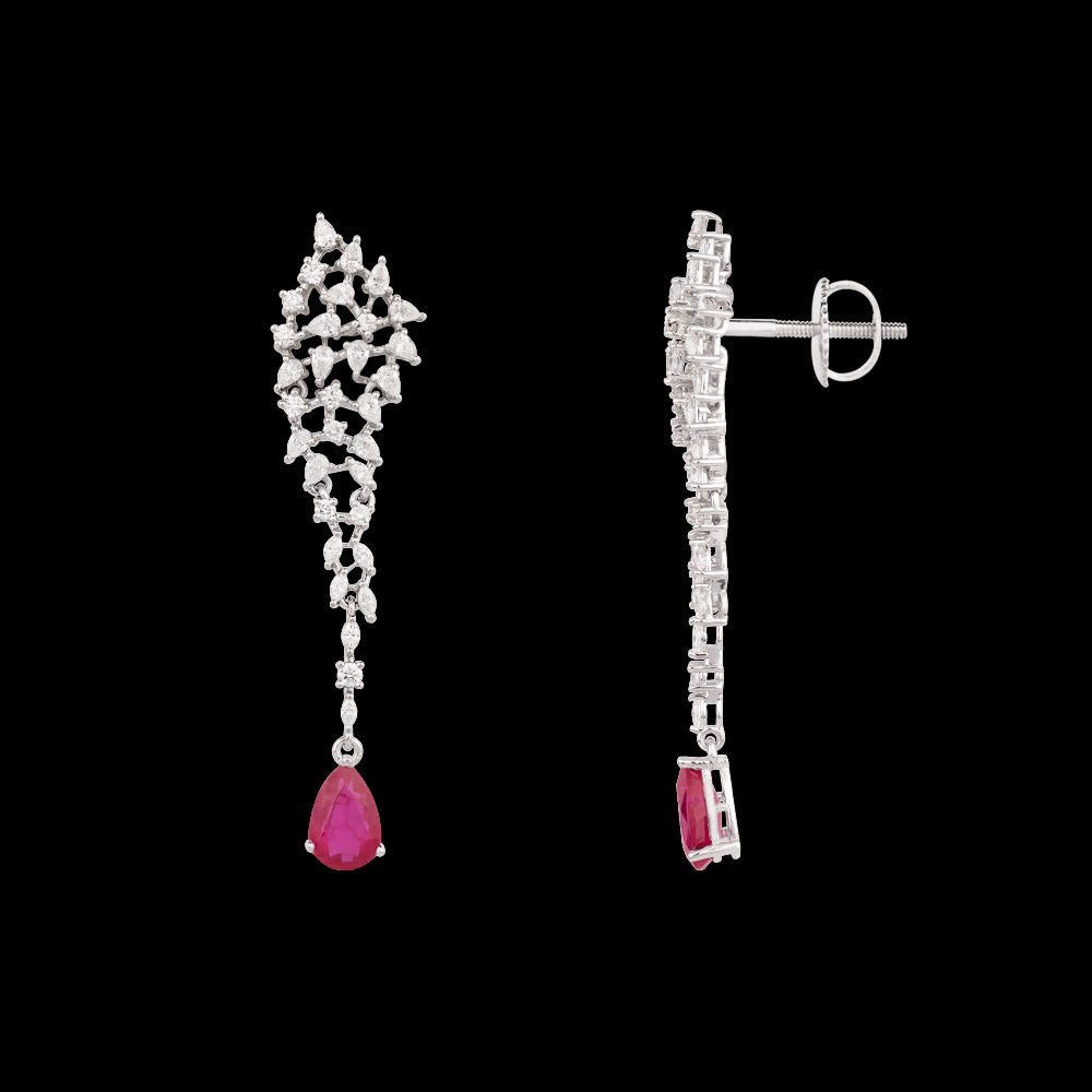 18K White Gold Diamond Earrings - 1.773ct VVS-EF with Colour Stones