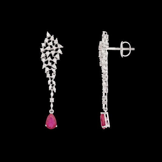 18K White Gold Diamond Earrings - 1.773ct VVS-EF with Colour Stones