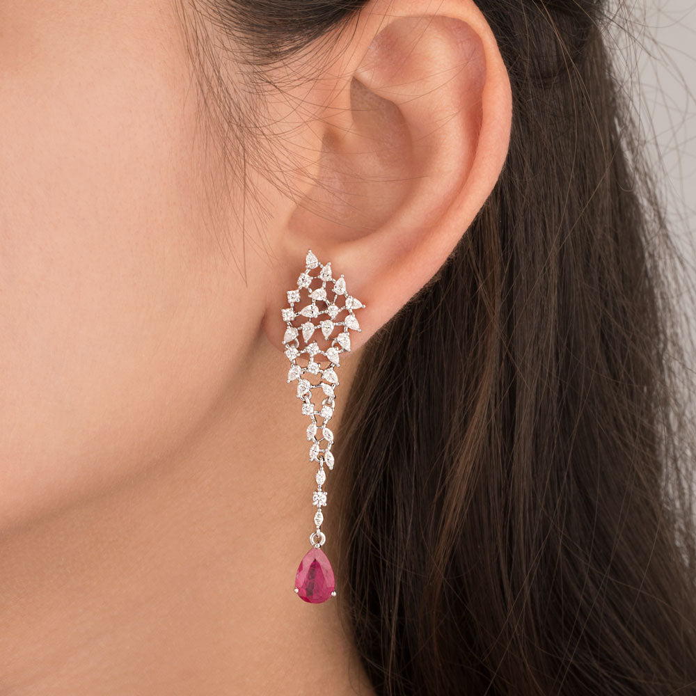 18K White Gold Diamond Earrings - 1.773ct VVS-EF with Colour Stones
