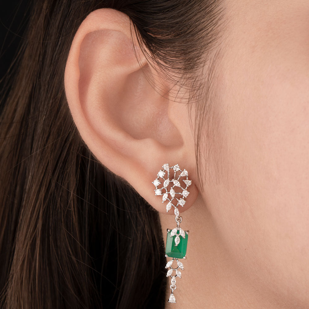 18K White Gold Diamond Earrings - 0.957ct VVS-EF with Colour Stones