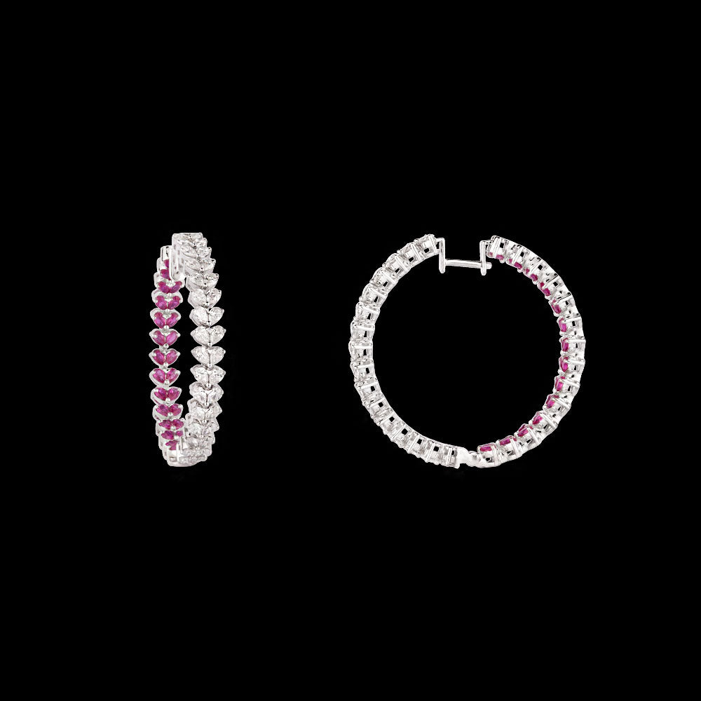 18K White Gold Diamond Earrings - 2.09ct VVS-VS-EF with Colour Stones