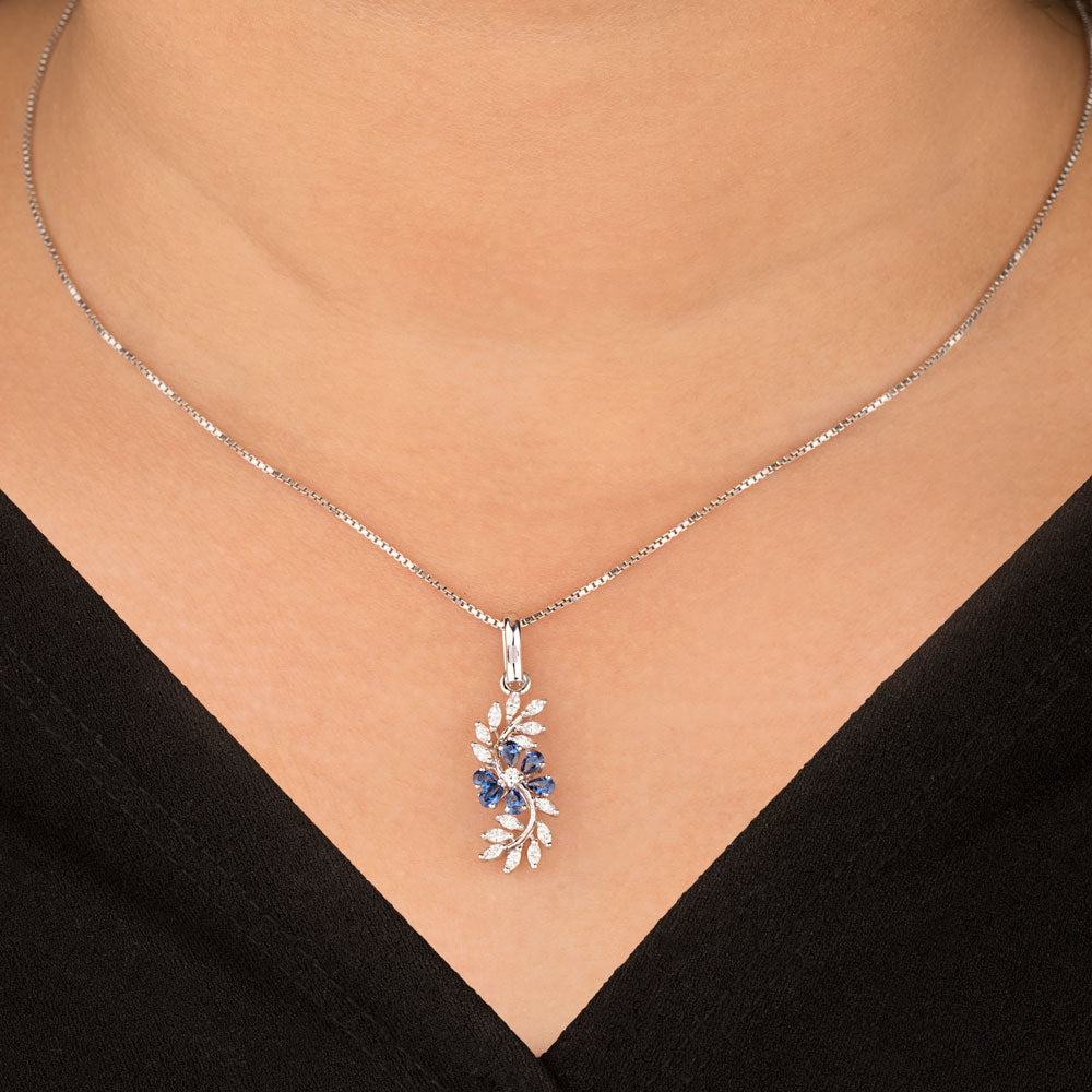 18K White Gold Diamond Pendant - 0.29ct VVS-EF with Colour Stones