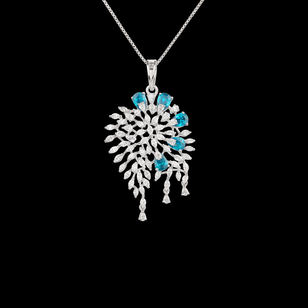 18K White Gold Diamond Pendant - 1.997ct VVS-EF with Colour Stones