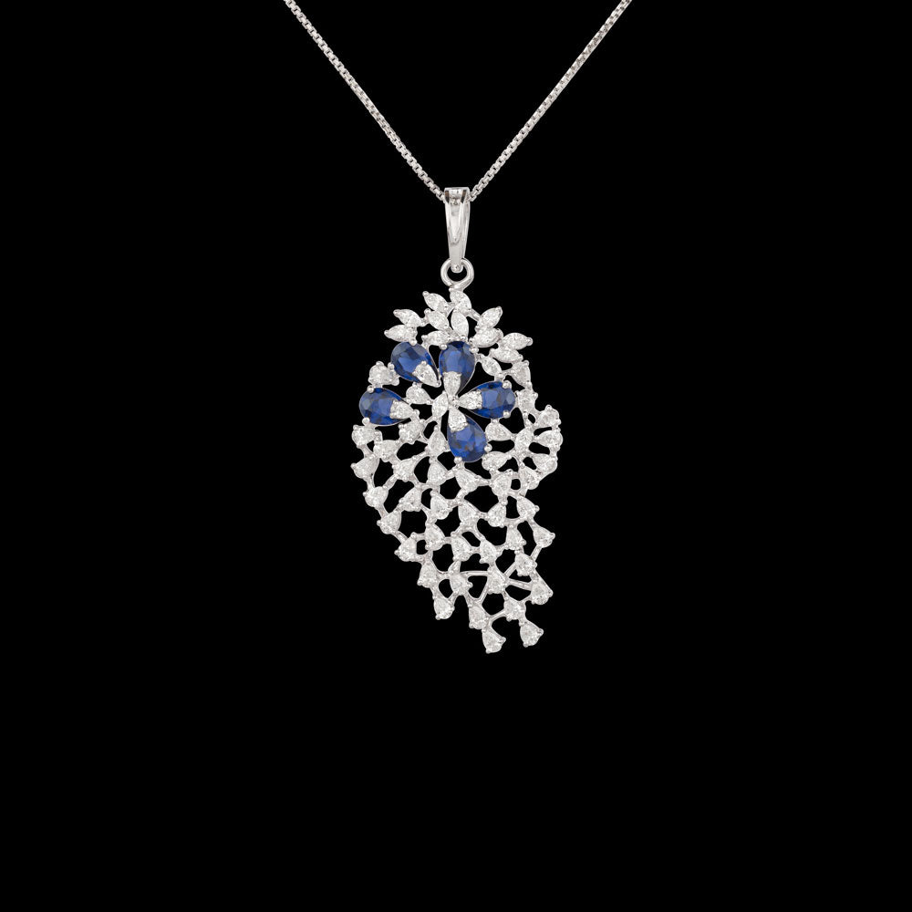 18K White Gold Diamond Pendant - 2.09ct VVS-VS-EF with Colour Stones