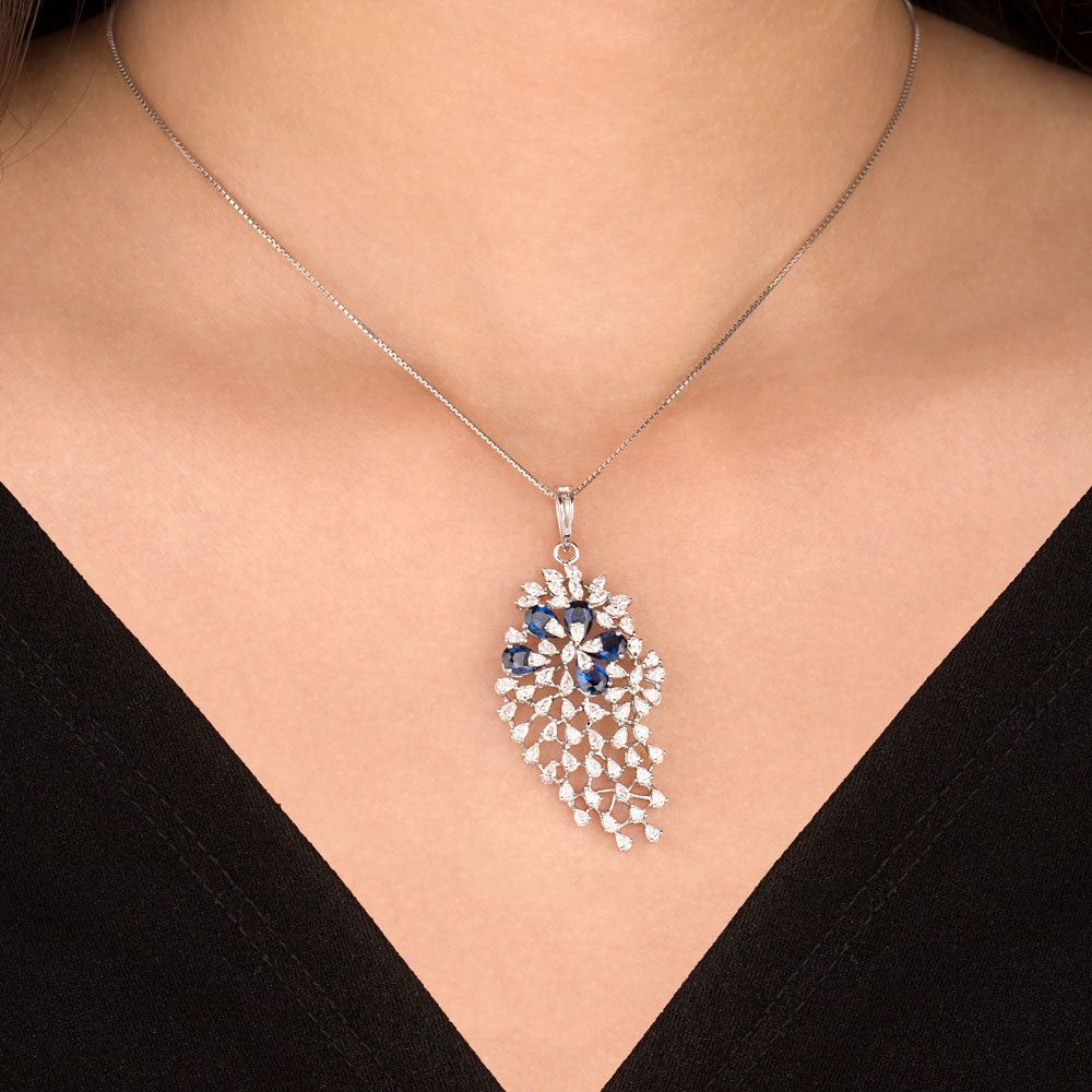 18K White Gold Diamond Pendant - 2.09ct VVS-VS-EF with Colour Stones