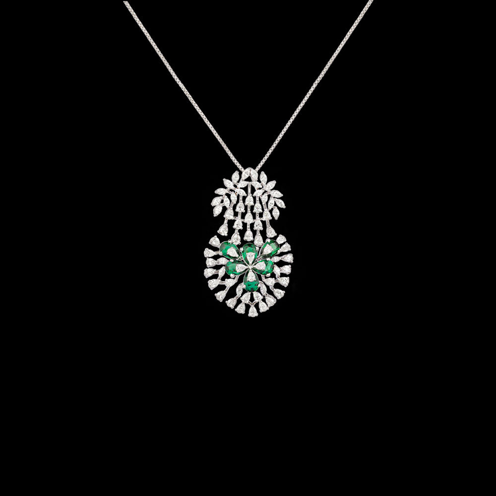 18K White Gold Diamond Pendant - 2.25ct VVS-EF with Colour Stones