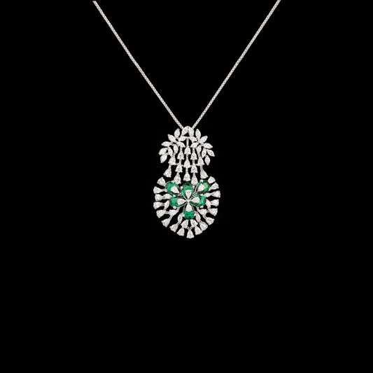 18K White Gold Diamond Pendant - 2.25ct VVS-EF with Colour Stones
