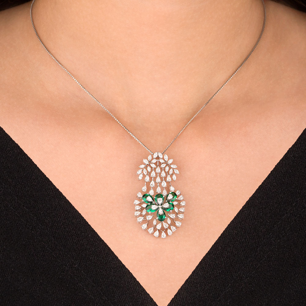 18K White Gold Diamond Pendant - 2.25ct VVS-EF with Colour Stones
