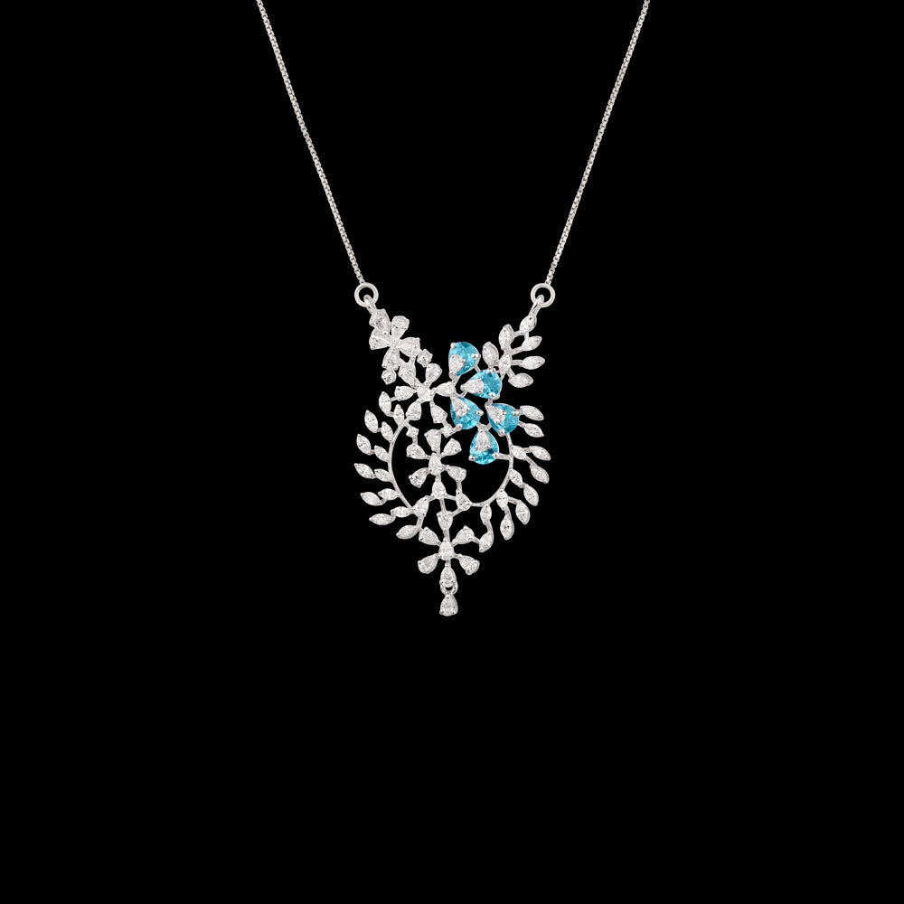 18K White Gold Diamond Pendant - 2.298ct VVS-VS-EF with Colour Stones
