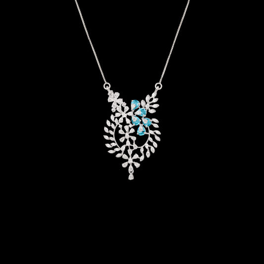 18K White Gold Diamond Pendant - 2.298ct VVS-VS-EF with Colour Stones