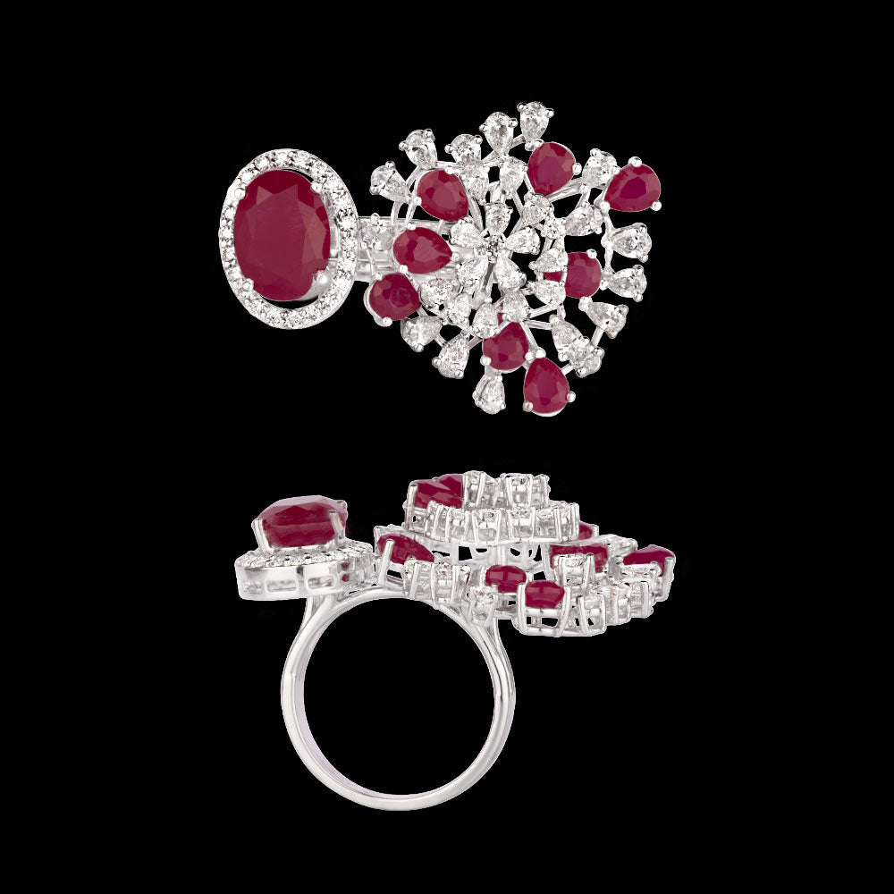 18K White Gold Diamond Ring - 2.188ct VVS-EF with Colour Stones