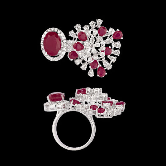 18K White Gold Diamond Ring - 2.188ct VVS-EF with Colour Stones