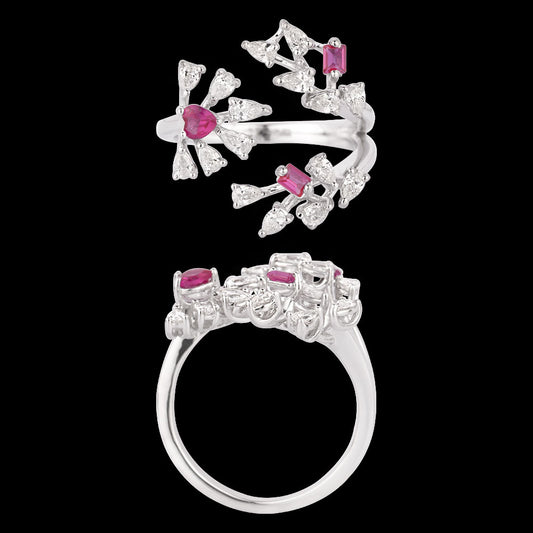 18K White Gold Diamond Ring - 0.5ct VVS-VS-EF with Colour Stones
