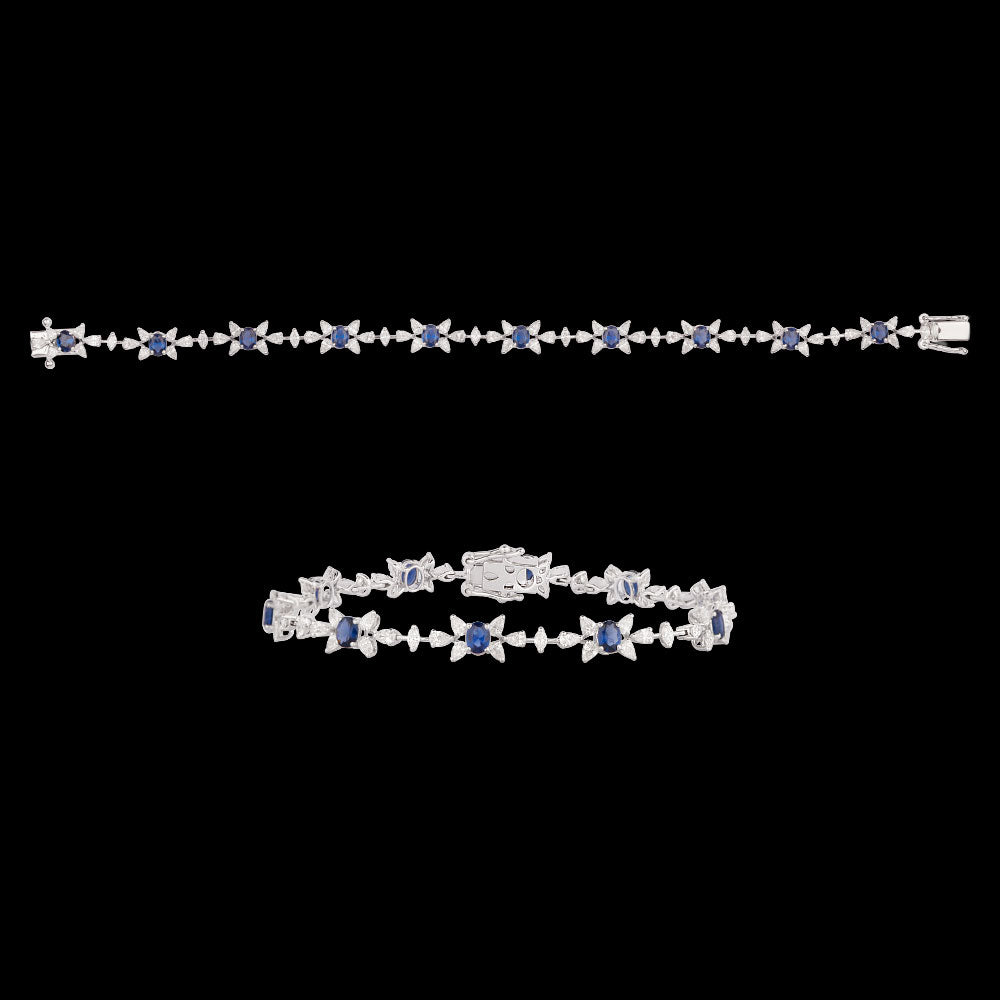 18K White Gold Diamond Bracelet - 2.21ct VVS-EF with Colour Stones