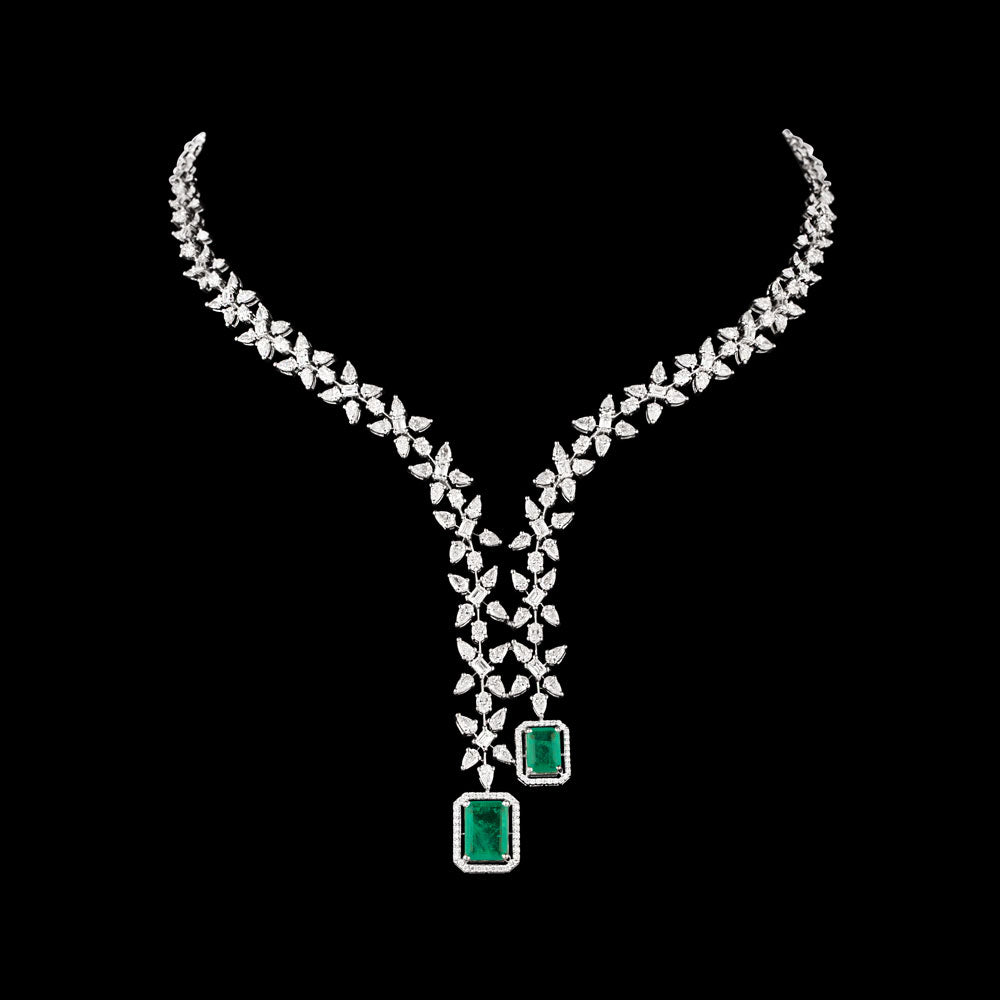 18K White Gold Diamond Necklace - 13.912ct VVS-EF with Colour Stones