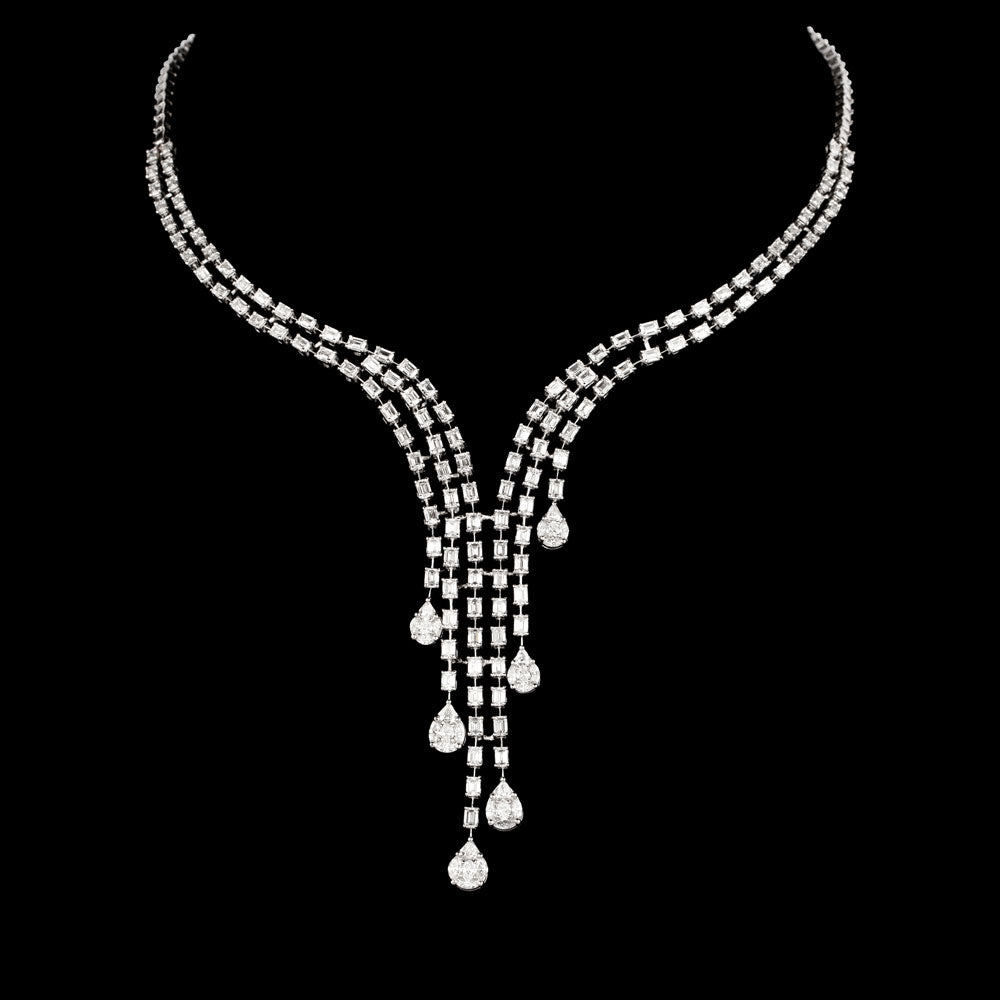18K White Gold Diamond Necklace - 14.384ct VVS-EF